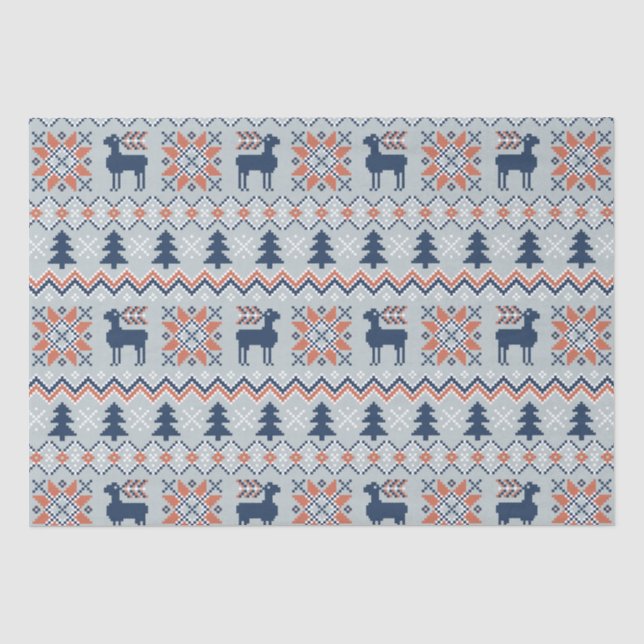 Blue Knited Weihnachts Sweater Rentier Muster Seidenpapier (Vorderseite)