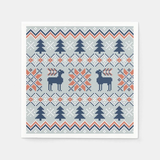 Blue Knited Weihnachts Sweater Rentier Muster Serviette (Vorderseite)