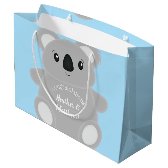 Blue Koala Bear Baby Dusche Große Geschenktüte (Rückseite Schrägansicht)