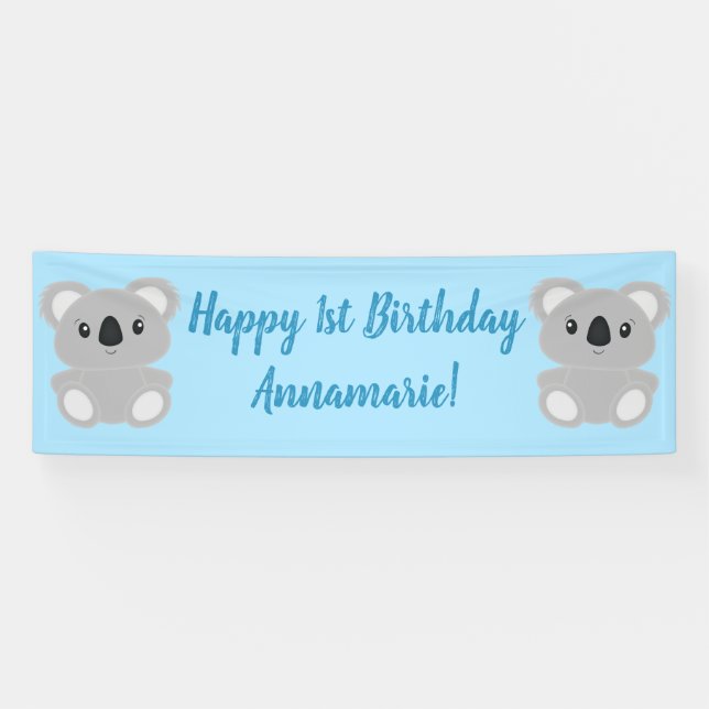 Blue Koala Bear Geburtstagsparty Banner (Horizontal)