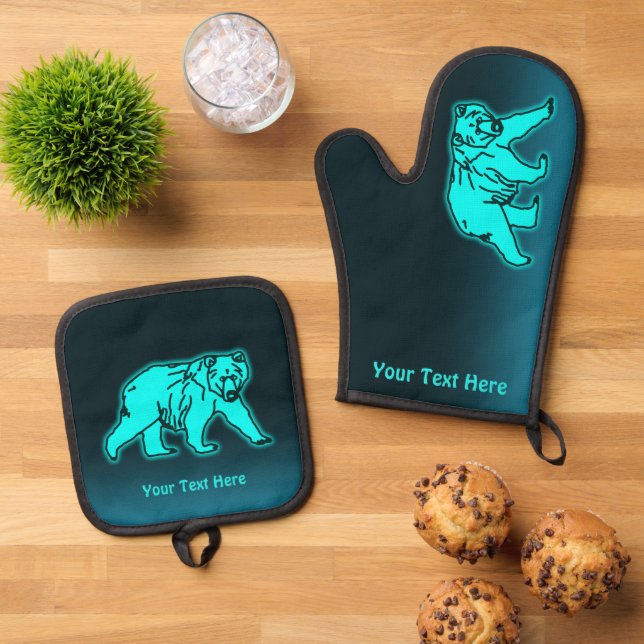Blue Kodiak Bear Ofenhandschuh & Topflappen-Set (Oben Unten)