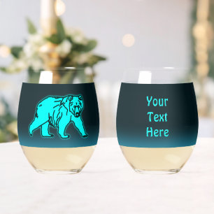 Blue Kodiak Bear Weinglas Ohne Stiel