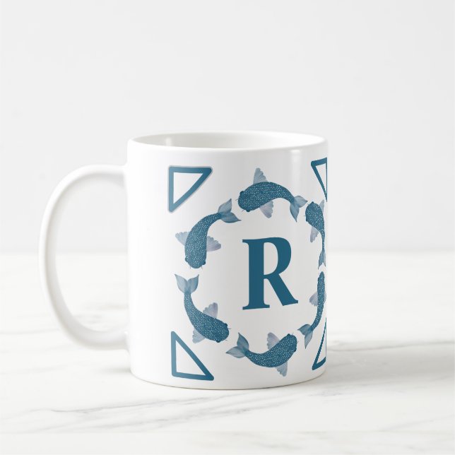 Blue Koi Fischmonogramm Kaffeetasse (Links)