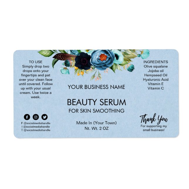 Blue Kraft Paper Effect Face Serum Labels (Vorne)