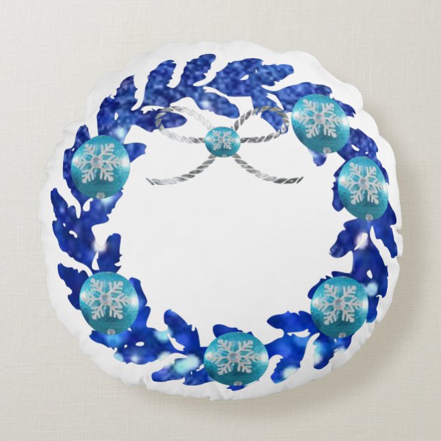 Blue Kranz & Bell Round Kissen (Vorderseite)
