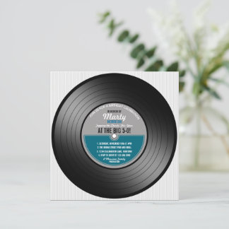 Blue Label Vinyl Record 50. Geburtstagsparty Einladung