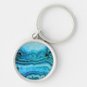 Blue Lace Agate Gemstone bedruckt Schlüsselanhänger