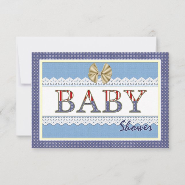 Blue Lace Baby Showregisterkarte Einladung (Vorderseite)