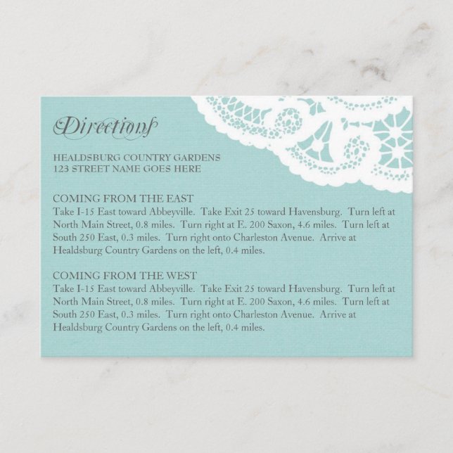 Blue Lace Doily Wedding Directions Enclosure Card Begleitkarte (Vorderseite)