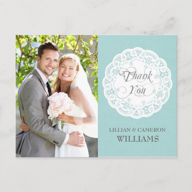 Blue Lace Doily Wedding Vielen Dank Postcard Postkarte (Vorderseite)