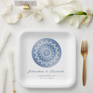 Blue Lace Mandala Wedding Pappteller