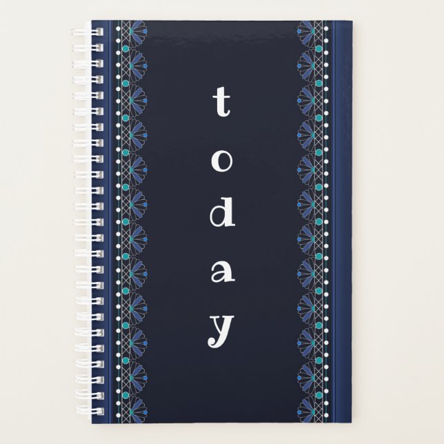 Blue Lace Pattern Boho Planner Planer (Vorderseite)