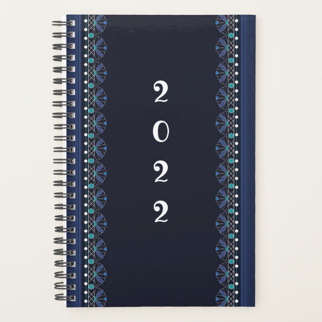 Blue Lace Pattern Boho Planner Planer (Vorderseite)