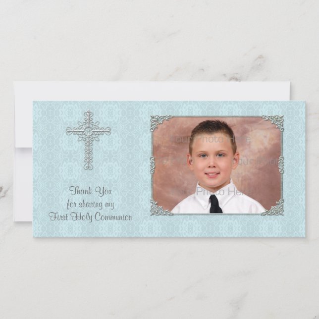 Blue Lace Religious Foto Card Dankeskarte (Vorderseite)