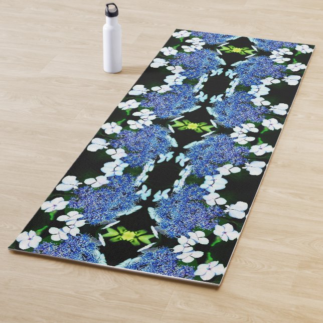 Blue Lacecap Hydrangea Blume Nah Abstrakt Yogamatte (Beispiel)