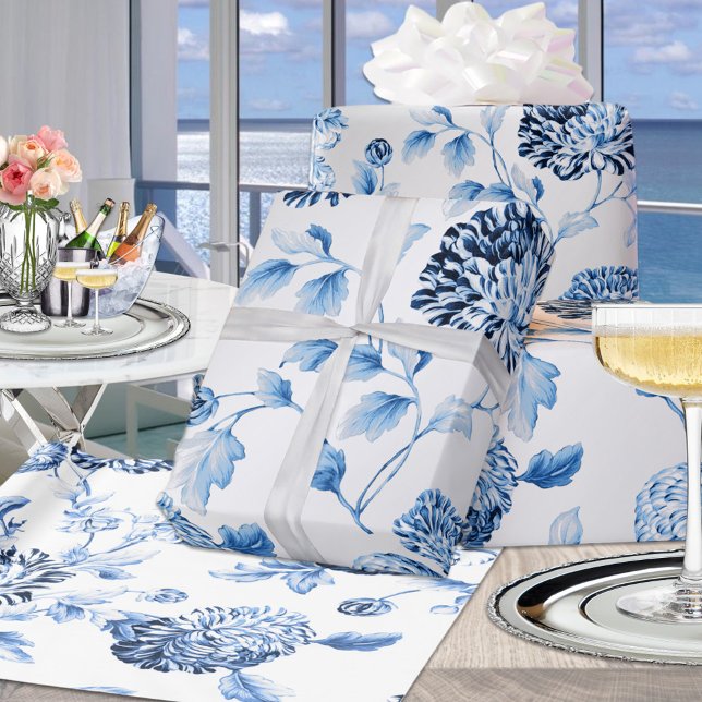 Blue Lady Moderne Vintage große Blumentoilette Sil Geschenkpapier (Von Creator hochgeladen)