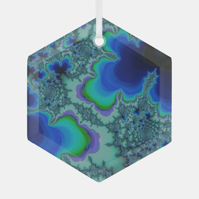 Blue Lagoon Fraktal Abstrakt Suncatcher Ornament Aus Glas (Vorderseite)