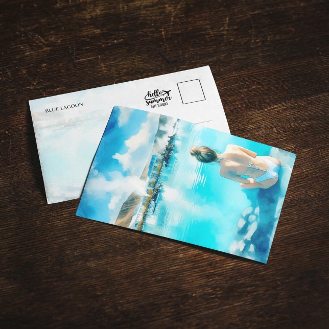 Blue Lagoon Island Watercolor Postcard Einladung (Von Creator hochgeladen)