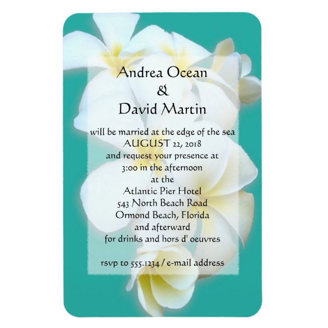 Blue Lagoon Plumeria Wedding Einladung Magnet (Vertikal)