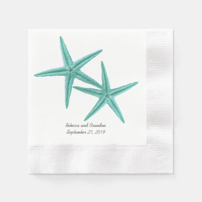 Blue Lagoon Starfish Couple Wedding Napkins Serviette (Vorderseite)