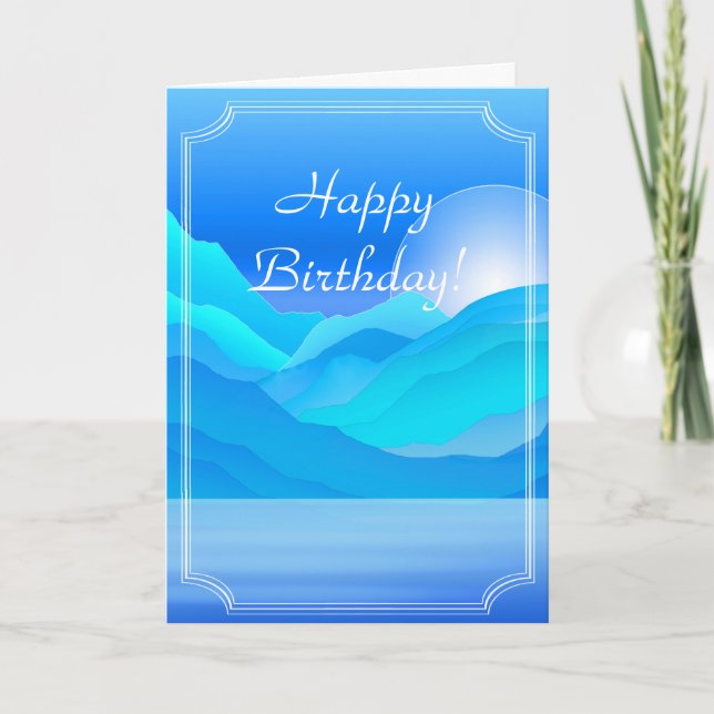 Blue Lake and Mountains Happy Birthday Karte (Vorderseite)
