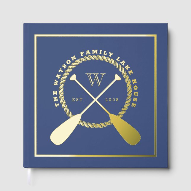 Blue Lake House Monogram Crossed Paddles Gästebuch (Vorderseite)