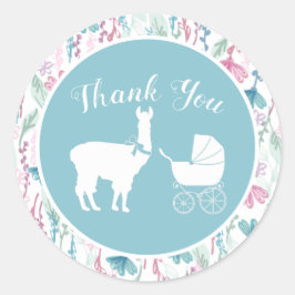 Blue Lama Boy Baby Dusche Runder Aufkleber