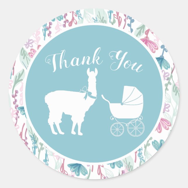 Blue Lama Boy Baby Dusche Runder Aufkleber (Vorderseite)