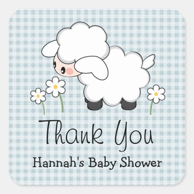 Blue Lamb Baby Shower Labels Stickers (Vorderseite)