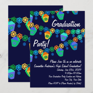 Blue Lanterns Luau Graduation Party Invitation
