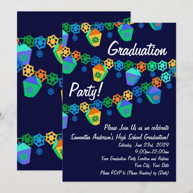 Blue Lanterns Luau Graduation Party Invitation (Devant / Derrière)