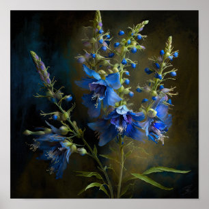 Blue Larkspur Blume Art Print Poster