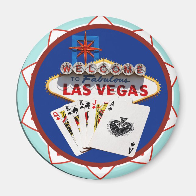 Blue Las Vegas Welcome Sign Poker Chip Magnet (Vorne)