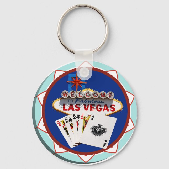 Blue Las Vegas Welcome Sign Poker Chip Schlüsselanhänger (Vorderseite)