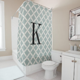 Blue Lattice Large Monogram | Bauernhof Badezimmer Duschvorhang