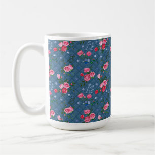 BLUE LATTICE PATTERIUM MIT KLEINEN ROSEN KAFFEETASSE