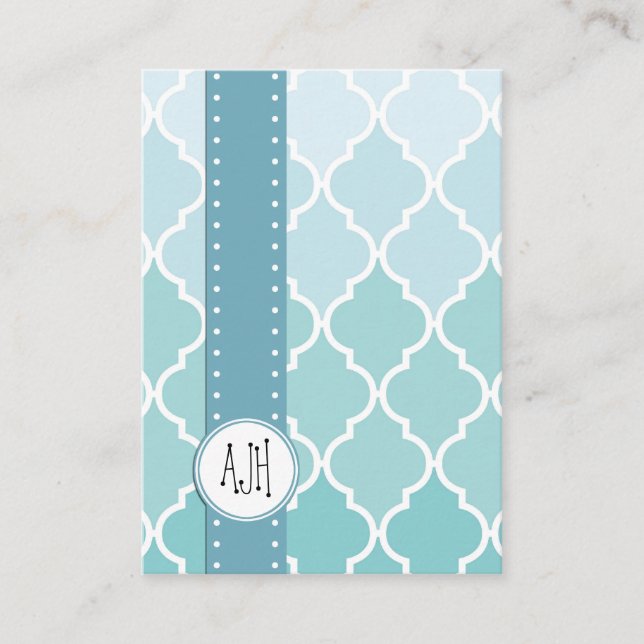 Blue Latticework, Ombre, Quatrefoil, Trellis Visitenkarte (Vorderseite)