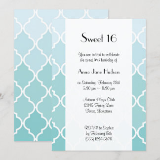 Blue Latticework, Ombre, Quatrefolie, Sweet 16 Einladung