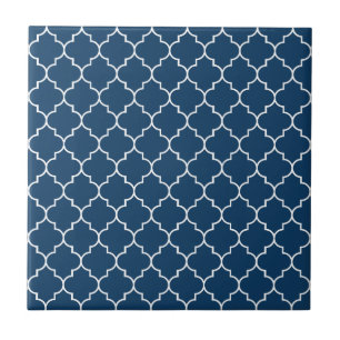 Blue Latticework, Quatrefoil, Trellis Fliese