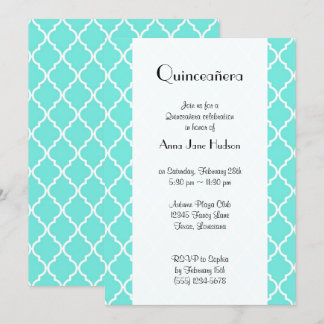 Blue Latticework, Quatrefoil, Trellis, Quinceanera Einladung