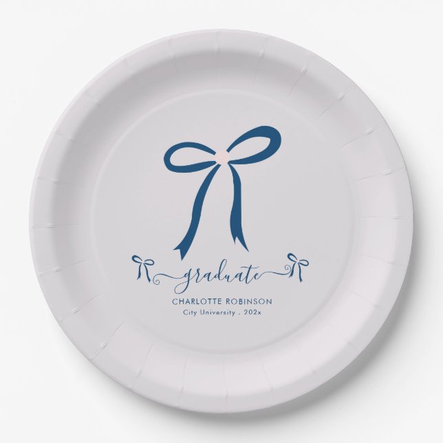 Blue Lavender Bow Graduation Party Pappteller (Vorderseite)