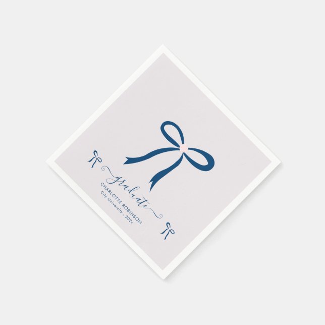 Blue Lavender Bow Graduation Party Serviette (Ecke)