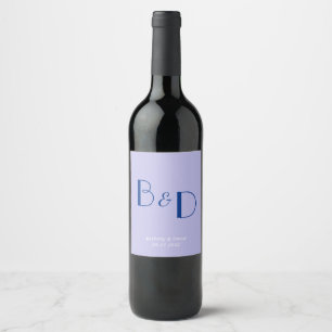 Blue Lavender Modern Monogram Wedding Weinetikett