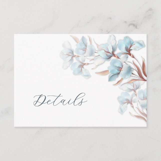Blue Layered Flowers Wedding Details Begleitkarte (Vorderseite)