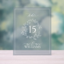 Blue Leafy Wappen Monogram Wedding Tischnummer