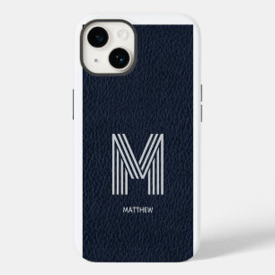 Blue Leather Bold Monogram Masculine I Phone Case