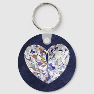 Blue Leather Diamond Heart Keychain Schlüsselanhänger