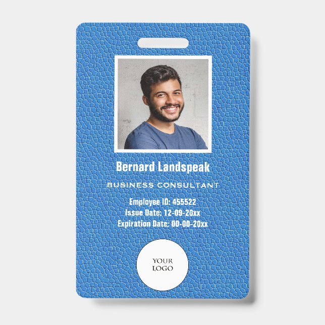 Blue Leather & Employee Foto & Logo Ausweis (Vorderseite)