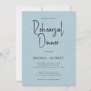 Blue Leinen Simple Black Script Probe Dinner Einladung