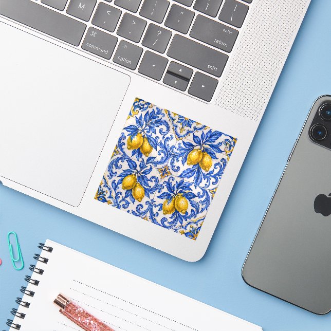 Blue Lemon Azulejo Tile Aufkleber (Laptop mit iPhone)